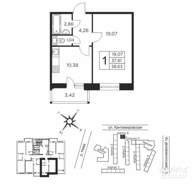 Продам 1-комнатную квартиру 37.6 м², этаж 7/12 Лесная Санкт-Петербург - изображение 1