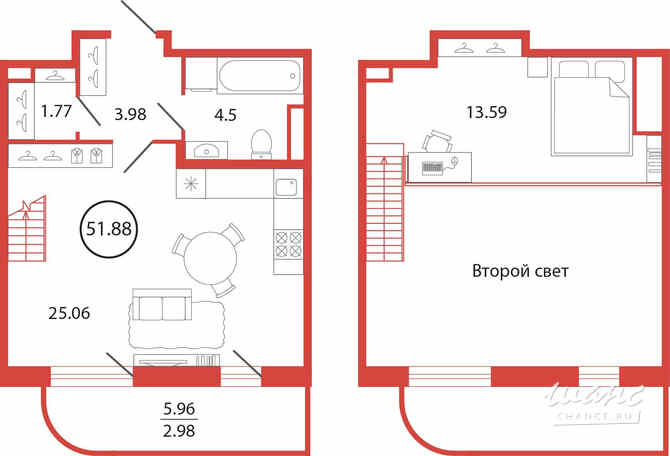 1-к квартира, 51.88 м², этаж 1/12 Бугры - изображение 3