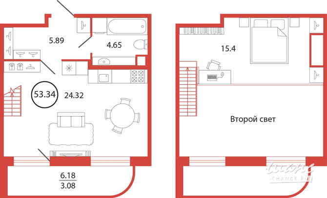 1-к квартира, 53.34 м², этаж 1/12 Бугры - изображение 3