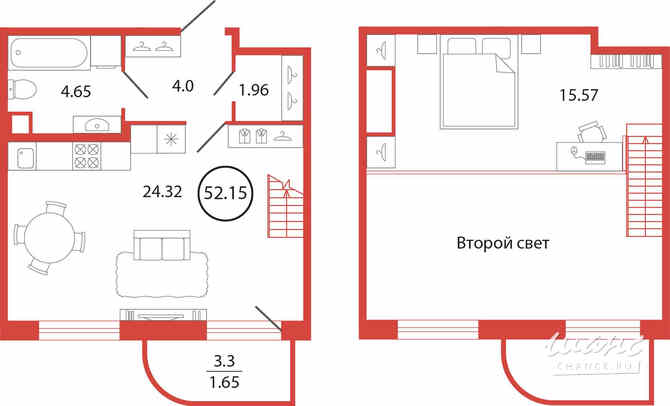 1-к квартира, 52.15 м², этаж 1/12 Бугры - изображение 3