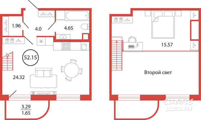 1-к квартира, 52.15 м², этаж 1/12 Бугры - изображение 3