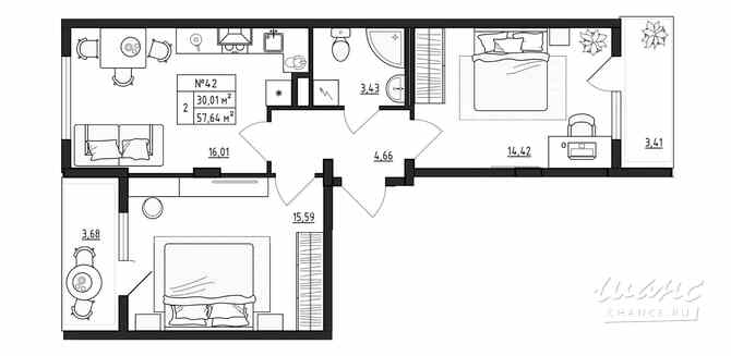 2-к квартира, 57.64 м², этаж 4/4 Выборг - изображение 3