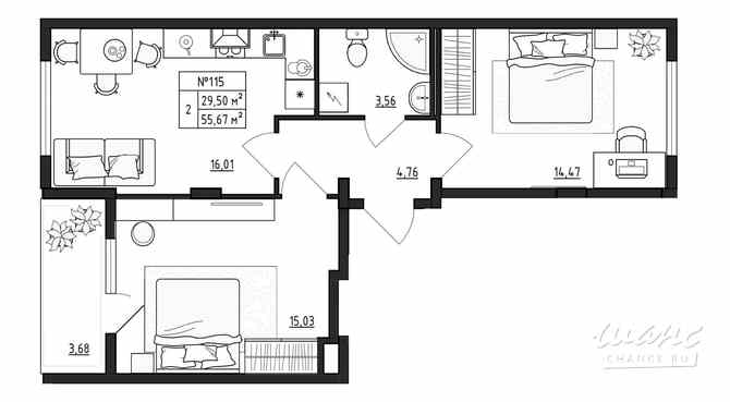 2-к квартира, 55.67 м², этаж 4/4 Выборг - изображение 3