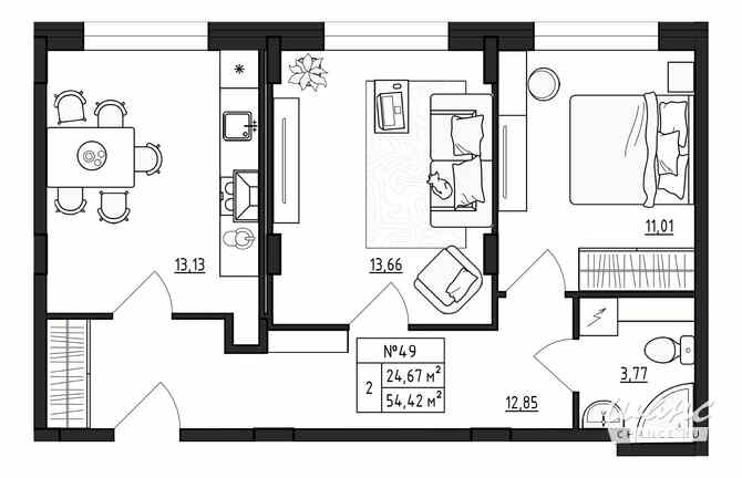 2-к квартира, 54.42 м², этаж 1/4 Выборг - изображение 3