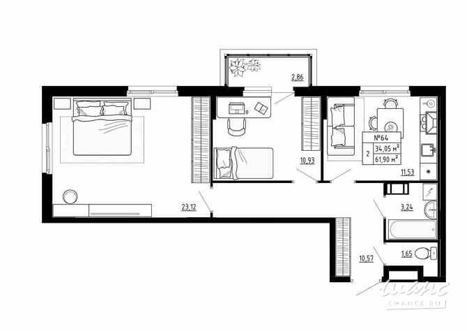 2-к квартира, 61.9 м², этаж 4/4 Ломоносов - изображение 3