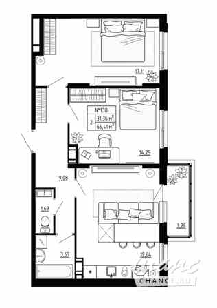 2-к квартира, 66.41 м², этаж 4/4 Ломоносов - изображение 3