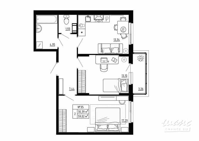 2-к квартира, 59.02 м², этаж 4/4 Ломоносов - изображение 3