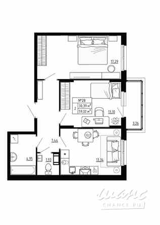 2-к квартира, 59.02 м², этаж 4/4 Ломоносов - изображение 3