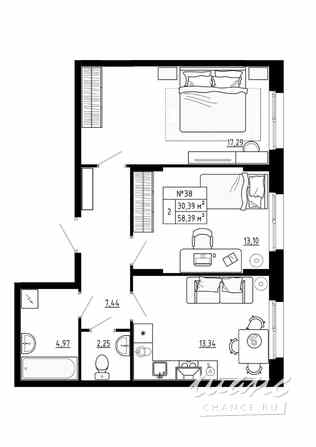 2-к квартира, 58.38 м², этаж 1/4 Ломоносов - изображение 3