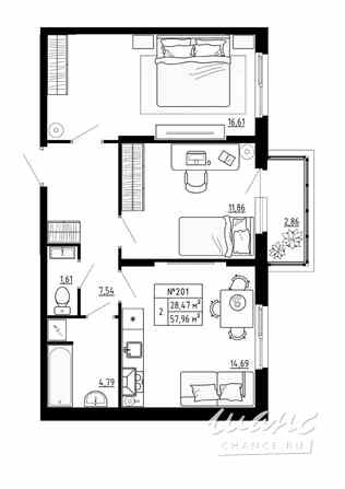 2-к квартира, 57.96 м², этаж 2/4 Ломоносов - изображение 3