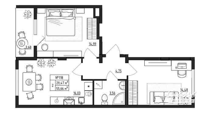 2-к квартира, 55.66 м², этаж 4/4 Выборг - изображение 3