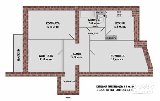 3-к квартира, 69 м², этаж 11/14 Санкт-Петербург - изображение 4