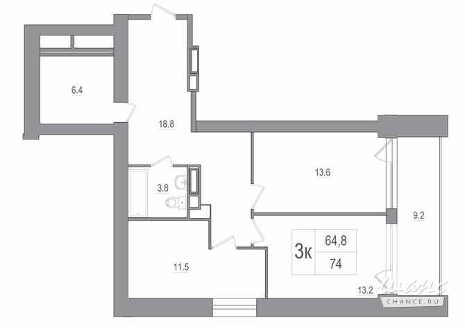 3-к квартира, 75.5 м², этаж 9/12 Зеленогорск - изображение 1