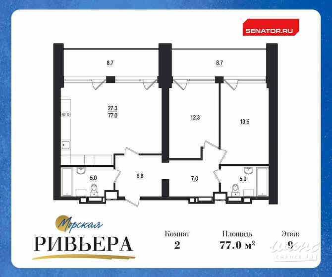 1-к квартира, 39.1 м², этаж 9/12 Зеленогорск - изображение 1