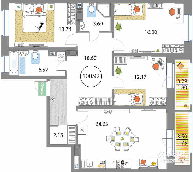 3-к квартира, 100.92 м², этаж 3/12 Санкт-Петербург - изображение 3