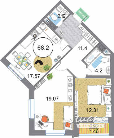 2-к квартира, 68.2 м², этаж 3/12 Санкт-Петербург - изображение 3