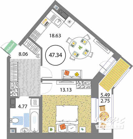 1-к квартира, 47.34 м², этаж 11/12 Санкт-Петербург - изображение 3