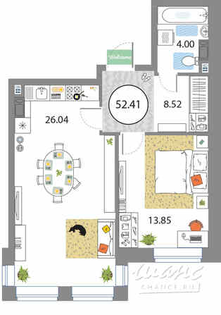 1-к квартира, 52.41 м², этаж 4/12 Санкт-Петербург - изображение 3