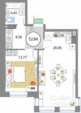 1-к квартира, 52.84 м², этаж 4/12 Санкт-Петербург - изображение 3