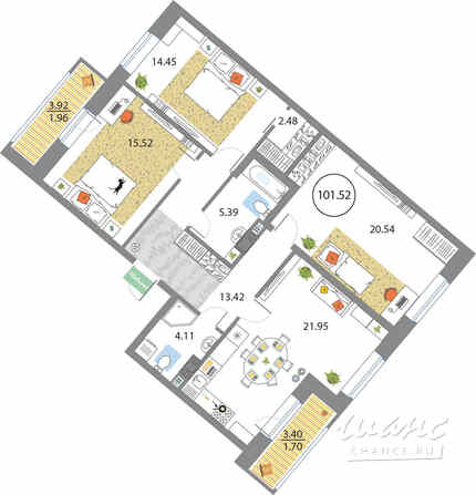 3-к квартира, 101.52 м², этаж 12/12 Санкт-Петербург - изображение 3