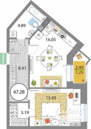 1-к квартира, 47.28 м², этаж 7/12 Санкт-Петербург - изображение 3