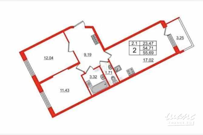 2-к квартира, 53.6 м², этаж 3/5 Санкт-Петербург - изображение 1