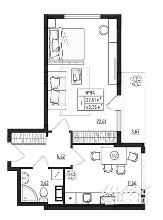 1-к квартира, 45.35 м², этаж 3/4 Выборг - изображение 3