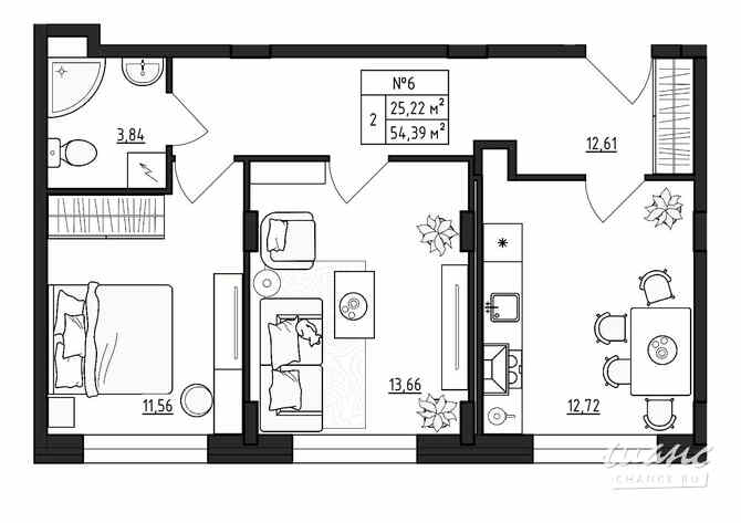 2-к квартира, 54.39 м², этаж 1/4 Выборг - изображение 3