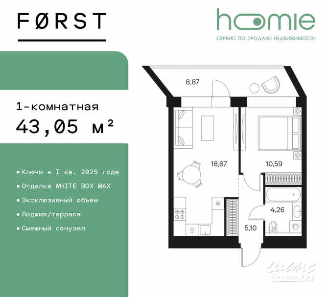 1-к квартира, 43.05 м², этаж 13/20 Москва - изображение 3