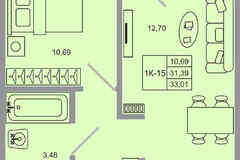 1-к квартира, 33.01 м², этаж 6/17