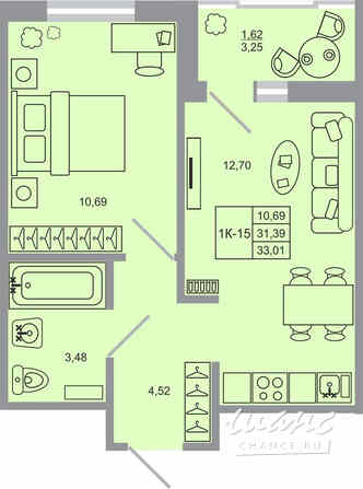 1-к квартира, 33.01 м², этаж 6/17 Бугры - изображение 1