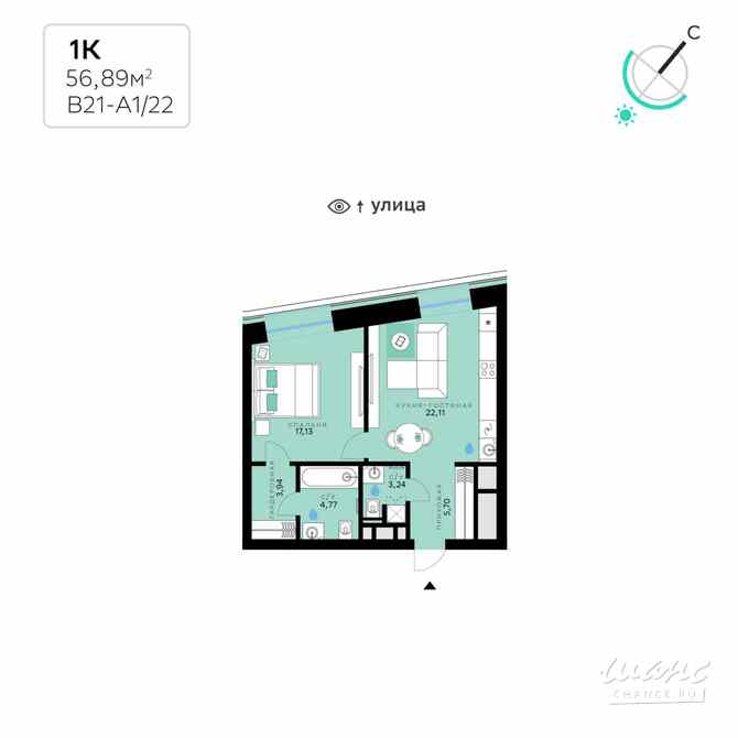 1-к квартира, 56.89 м², этаж 6/13 Москва - изображение 3