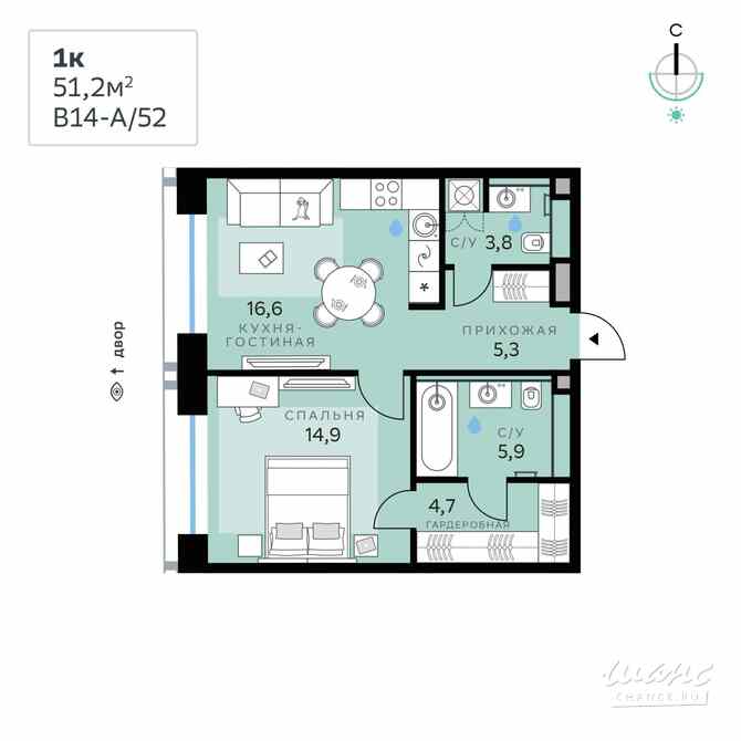 1-к квартира, 51.2 м², этаж 4/12 Москва - изображение 3