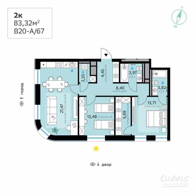 2-к квартира, 83.32 м², этаж 1/13 Москва - изображение 3