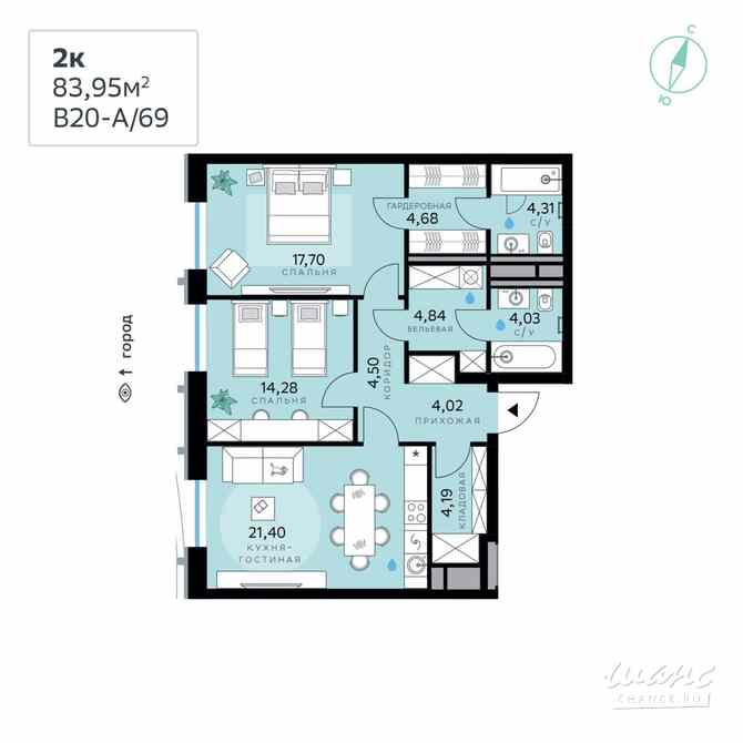 2-к квартира, 83.95 м², этаж 2/13 Москва - изображение 3