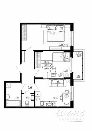 2-к квартира, 59.03 м², этаж 4/4 Ломоносов - изображение 3