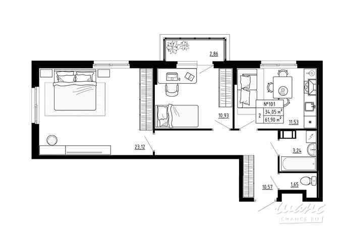 2-к квартира, 61.9 м², этаж 4/4 Ломоносов - изображение 3