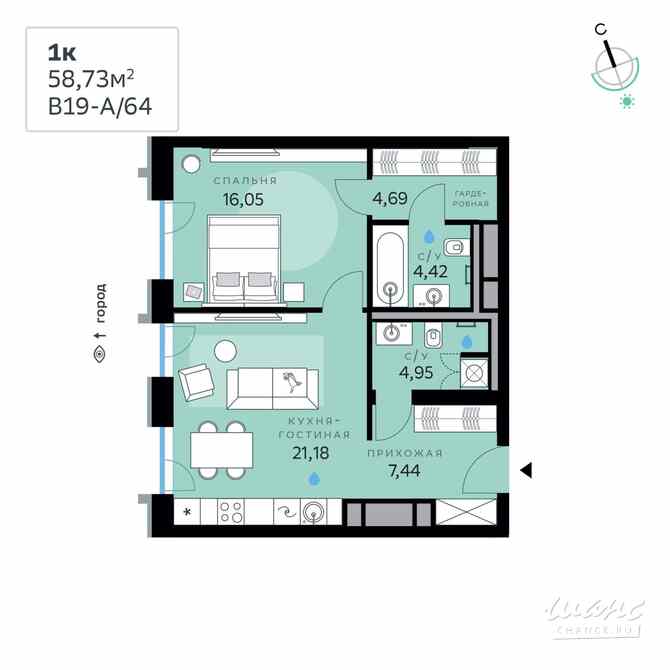 1-к квартира, 58.73 м², этаж 2/12 Москва - изображение 3