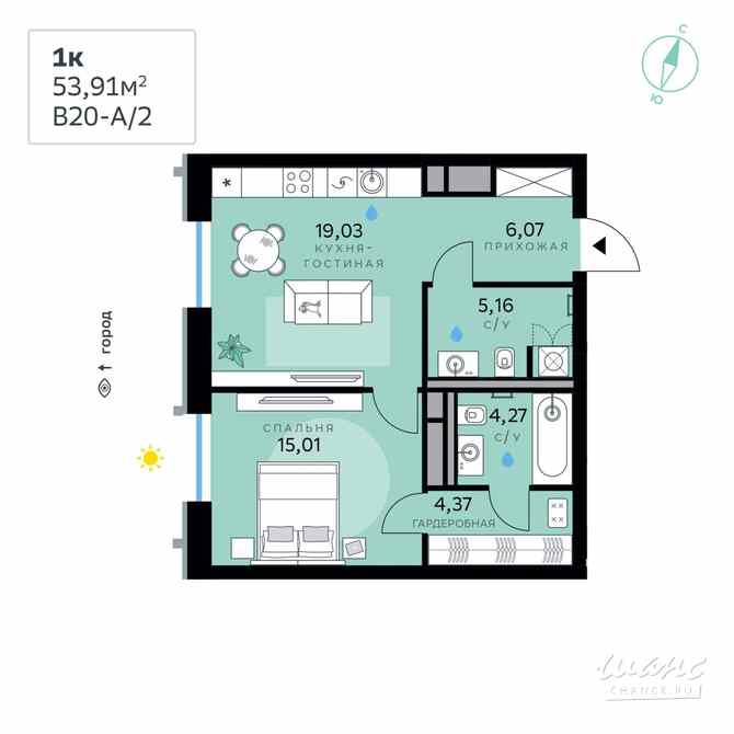 1-к квартира, 53.91 м², этаж 2/13 Москва - изображение 3