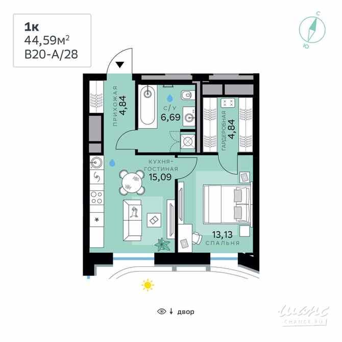 1-к квартира, 44.59 м², этаж 5/13 Москва - изображение 3