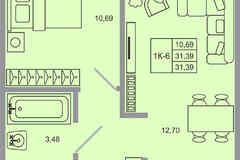 1-к квартира, 31.39 м², этаж 2/17