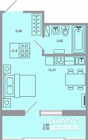 1-к квартира, 25.22 м², этаж 17/17 Бугры - изображение 1