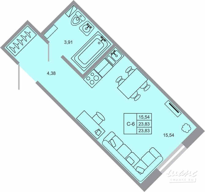 1-к квартира, 23.83 м², этаж 1/17 Бугры - изображение 1