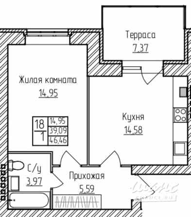 1-к квартира, 46.46 м², этаж 2/3 Ярославль - изображение 3