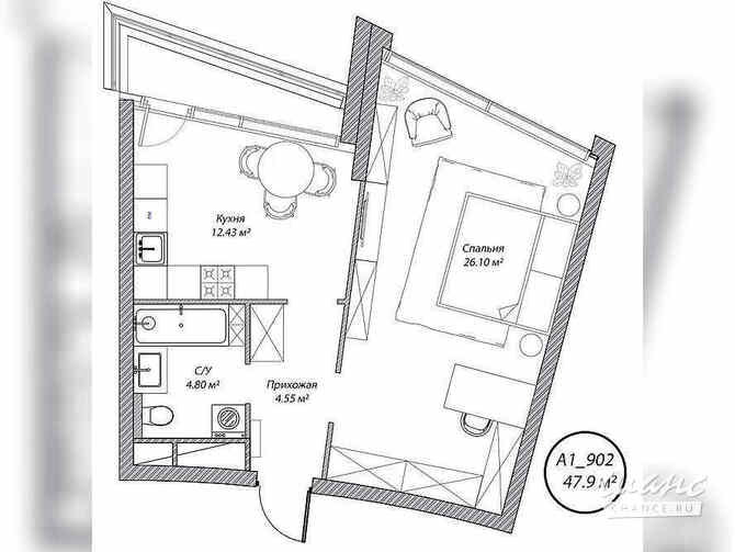 1-к квартира, 47.9 м², этаж 9/10 Москва - изображение 1