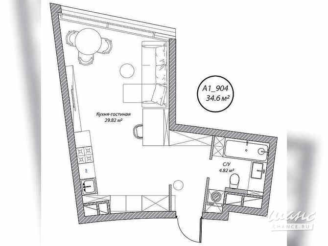 1-к квартира, 34.6 м², этаж 9/10 Москва - изображение 1