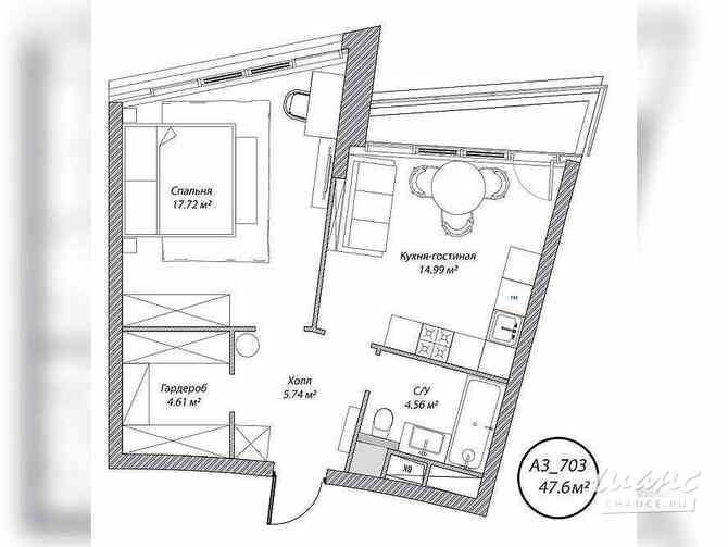 1-к квартира, 47.6 м², этаж 7/10 Москва - изображение 1