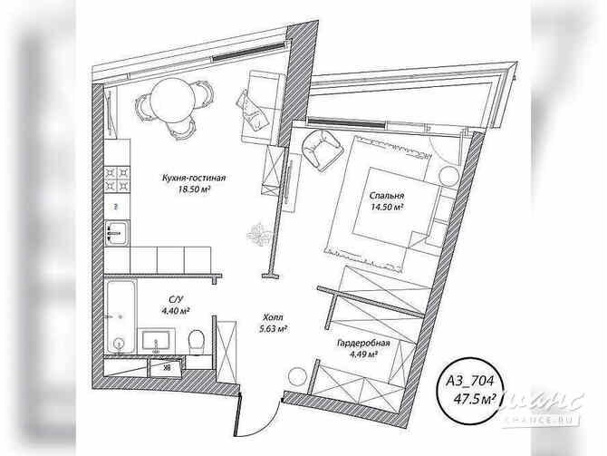 1-к квартира, 47.5 м², этаж 7/10 Москва - изображение 1