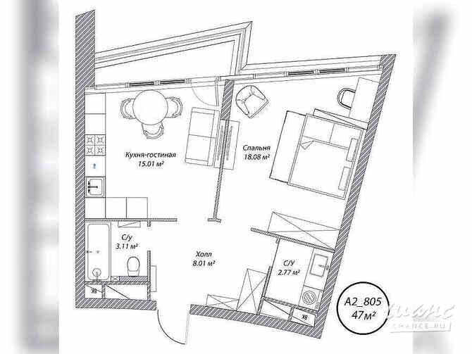 1-к квартира, 47 м², этаж 8/10 Москва - изображение 1