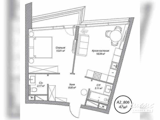 1-к квартира, 47 м², этаж 8/10 Москва - изображение 1